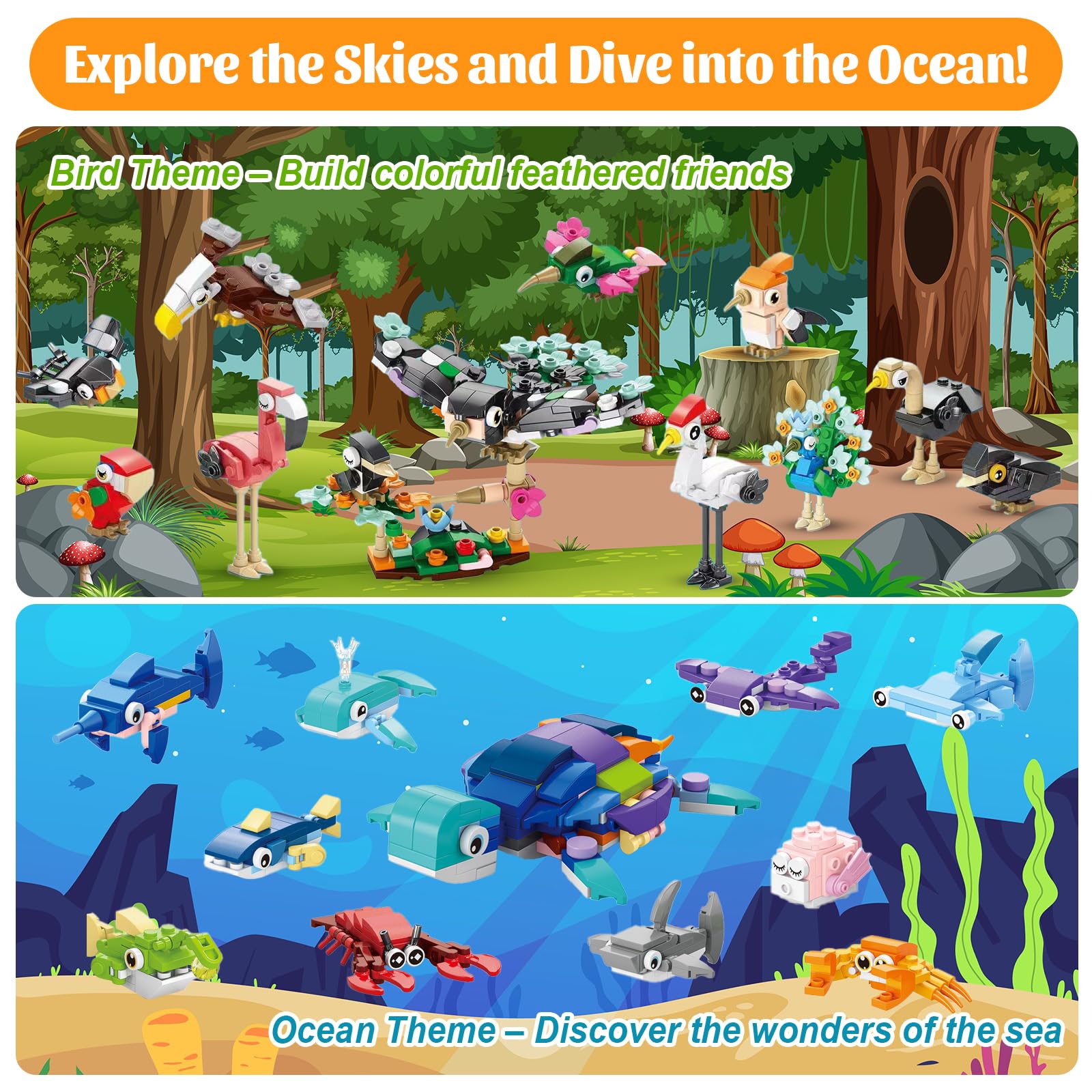 40 Packs Party Favors for Kids – 999+ PCS Animal Building Blocks, 4 Themes: Ocean Birds Insects Farm – DIY Toys for Boys Girls Ages 6-12, Goodie Bag Stuffers, Classroom Prizes, Easter Basket Stuffers