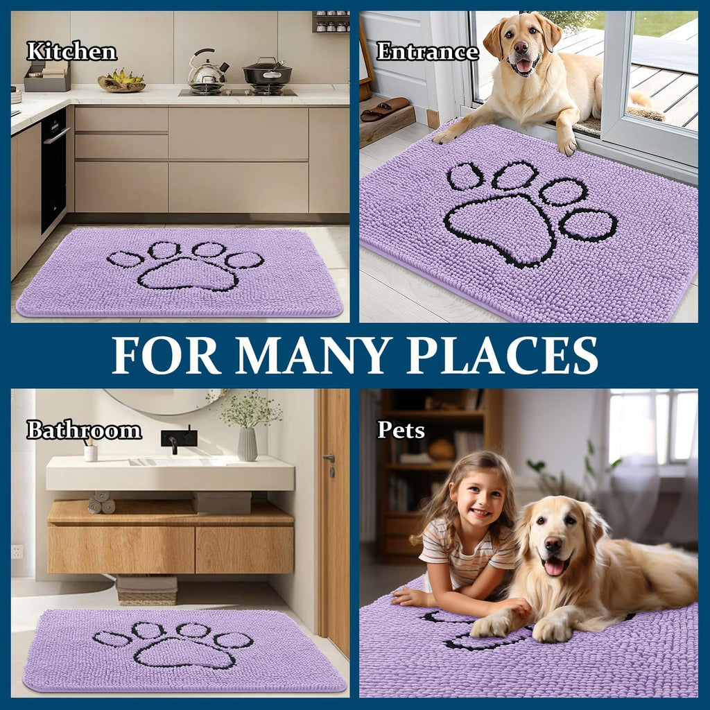 OLANLY Dog Door Mat - Absorbent Non-Slip Mud Mat for Muddy Paws | 36x24 Lavender Chenille Design