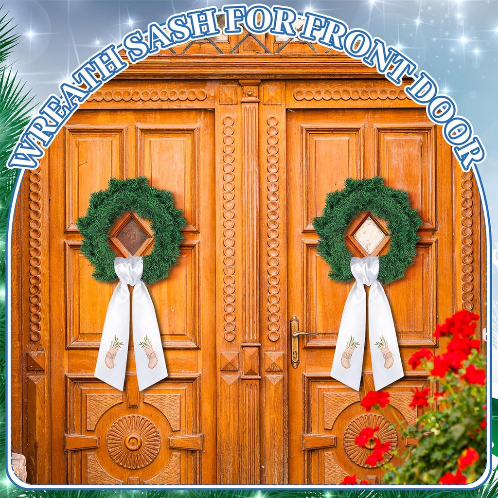 VitalCozy Wreath Sash - Embroiderable Plain Blanks for Front Door Decor | 4.49" x 56.30", White, 6 Pcs
