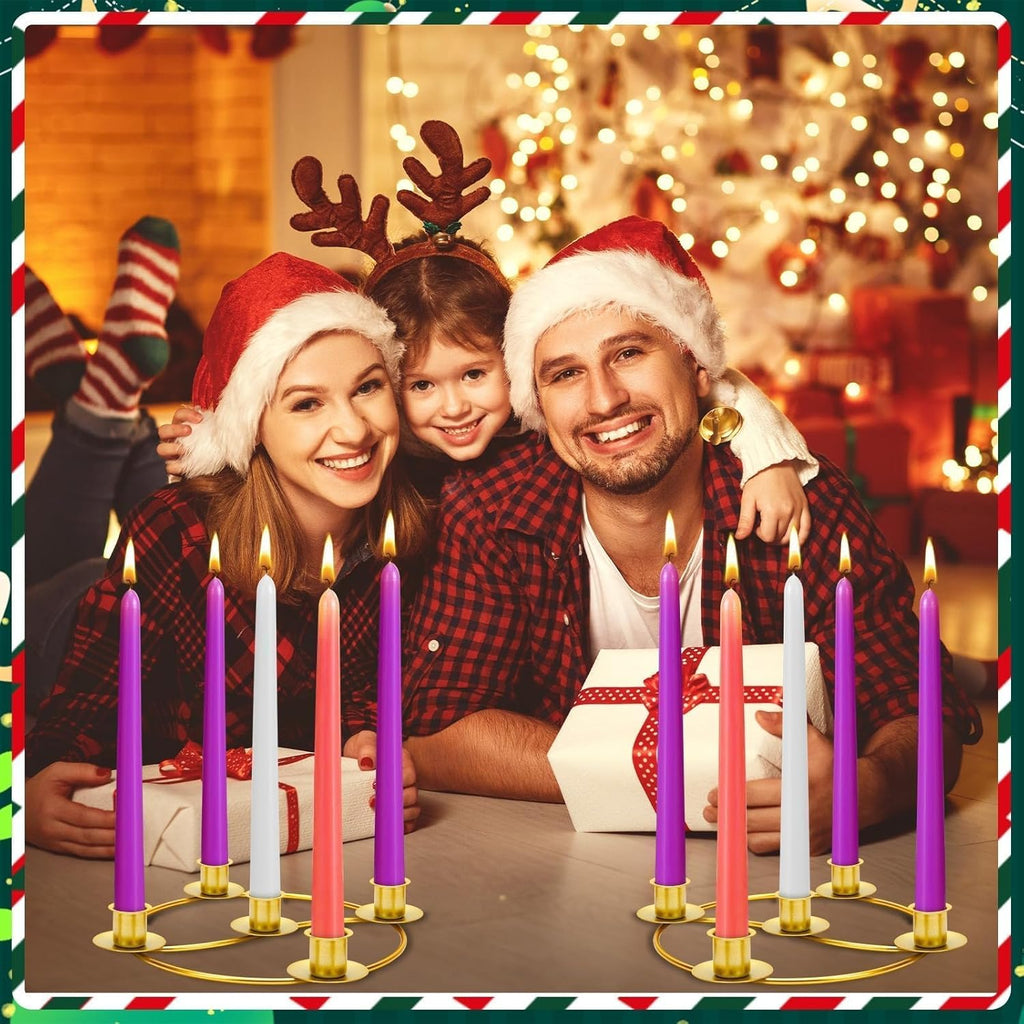Regine Switzerland 2 Pack Christmas Advent Wreath Candle Holders - Gold Metal Centerpiece for Holiday Decor