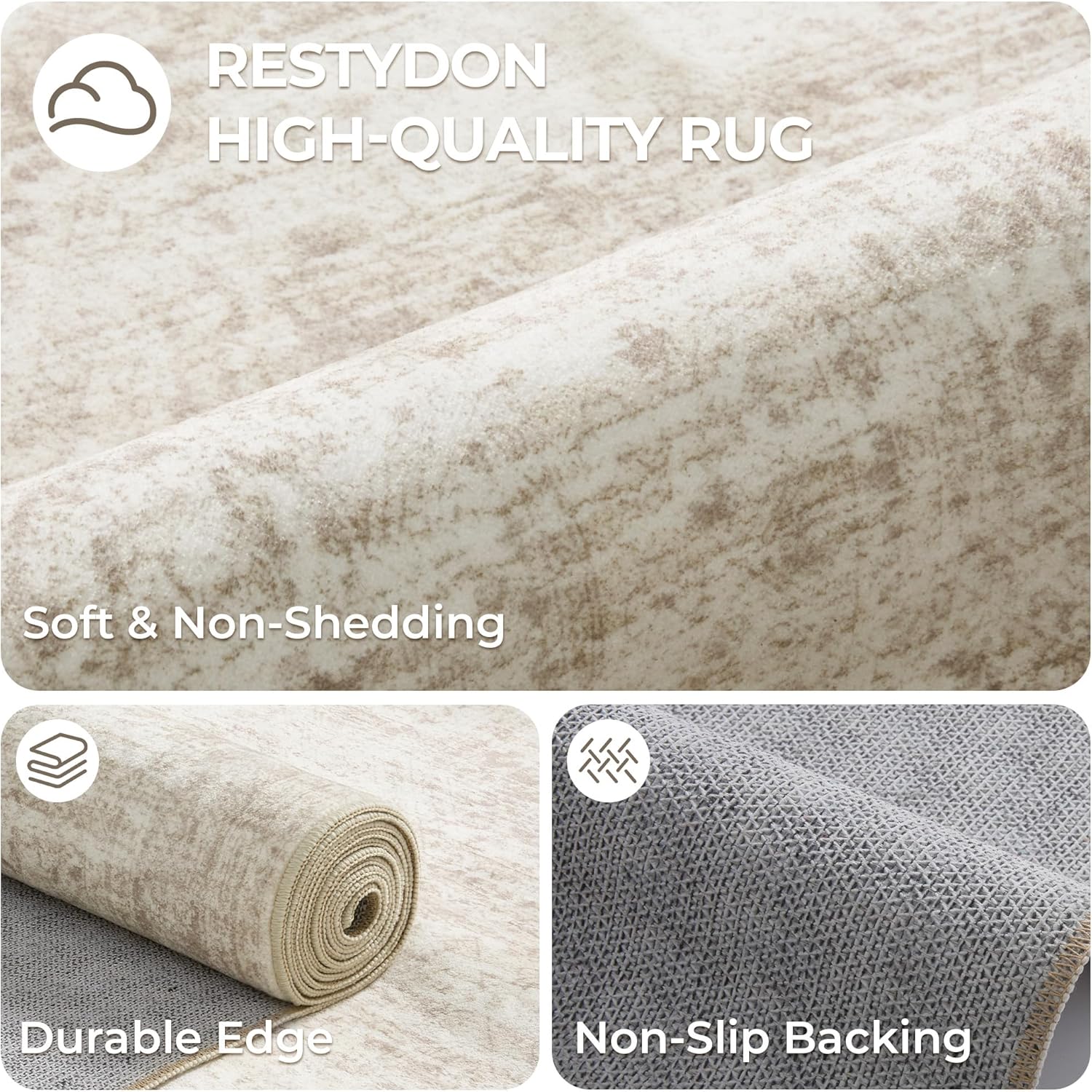 Skiennix Rug Runners for Hallways - Non-Slip 2x8 Runner Rug, Washable Soft Low-Pile Carpet in Beige/Ivory