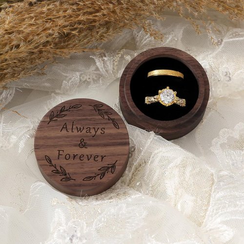 EVBTEIZ Ring Box, Wooden Ring Box for Wedding Ceremony Ring Bearer Box, Engagement Ring Holder Gift for Anniversaries day, Birthday Gift (Always&Forever)