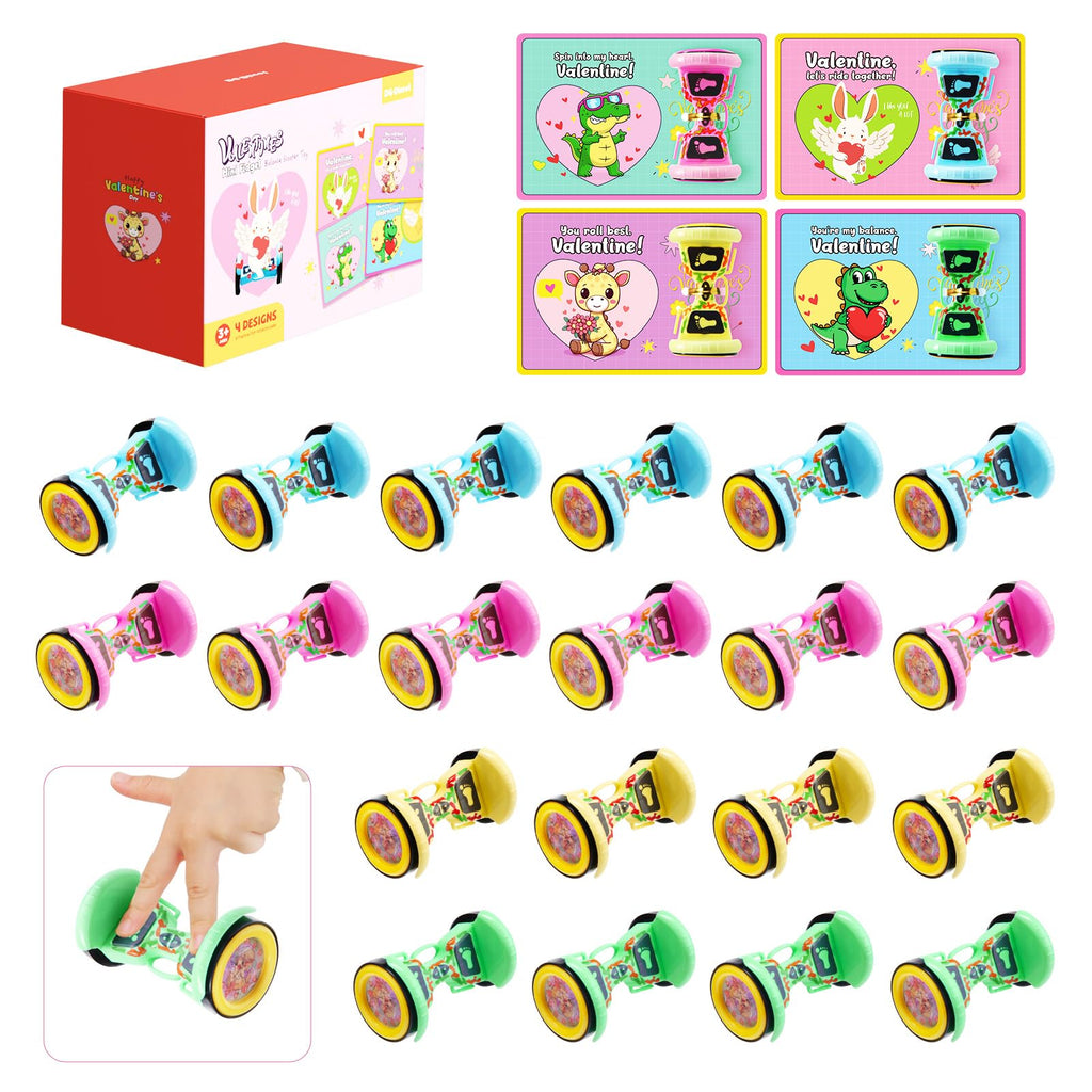 DG-Direct 28 PCS Valentine’s Day Balance Scooters and Cards, Valentines Day Gifts for Kids, Fidget Toys with Valentine Cards, Valentine Cards for Kids Classroom, School Exchange Gift Party Favors