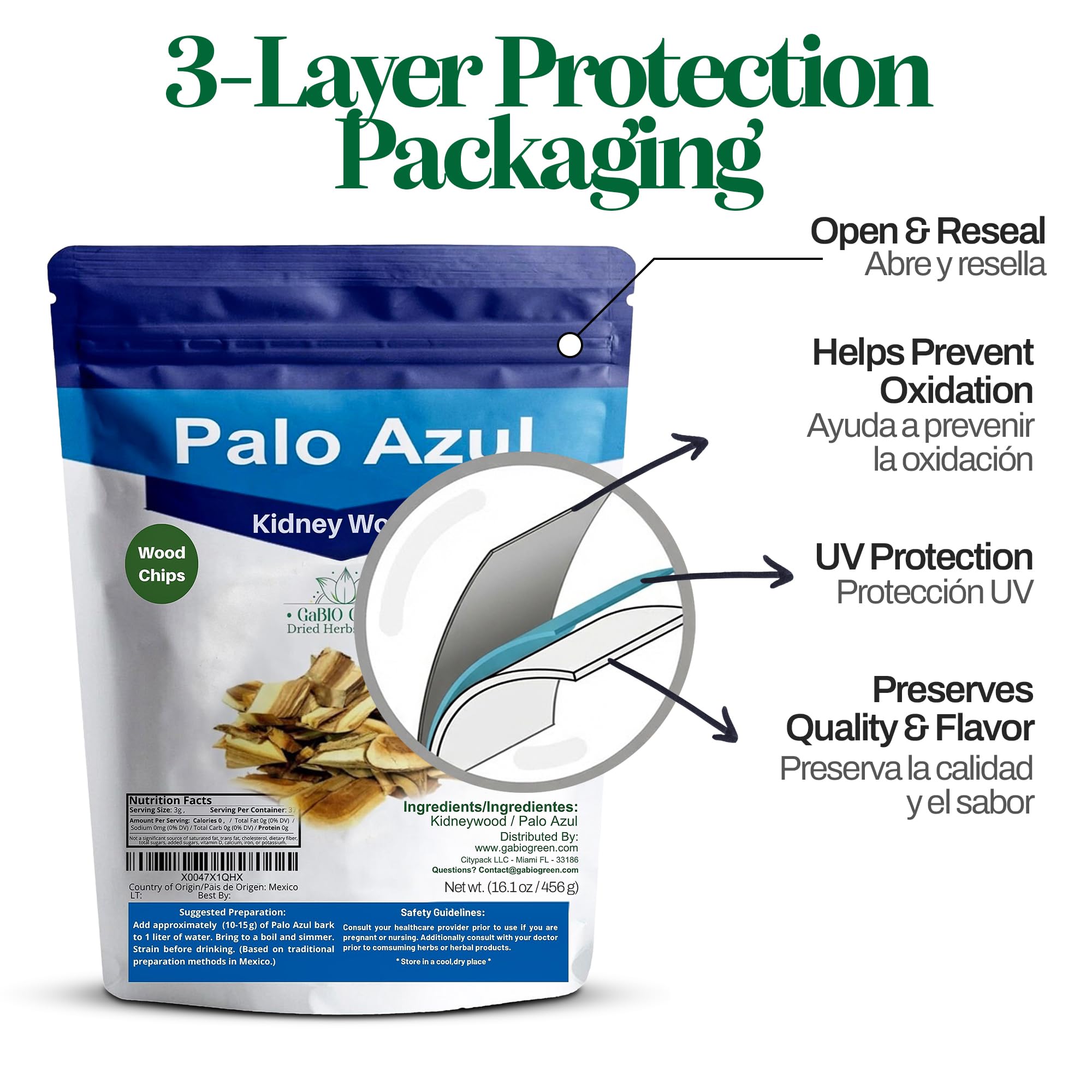 Palo Azul Tea Kidneywood (Eysenhardtia polystachya) Carefully Packed in a Light-Block Resealable Pouch. Blue stick for Traditional Mexican Infusion (2.1oz/59.5gr). by Gabio Green.