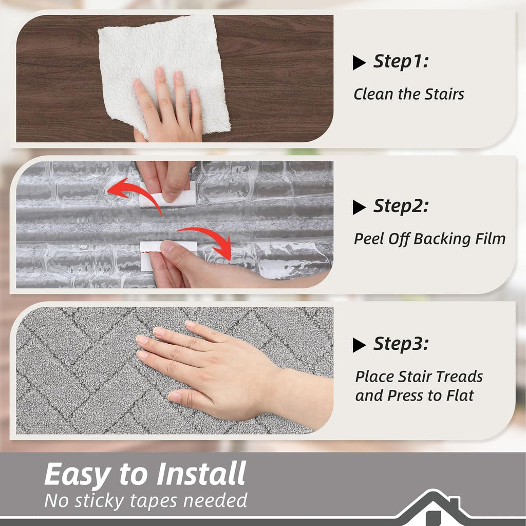 BEQHAUSE Non-Slip Carpet Stair Treads - Soft Indoor Stair Runners, 9" x 28", Grey, 15pcs