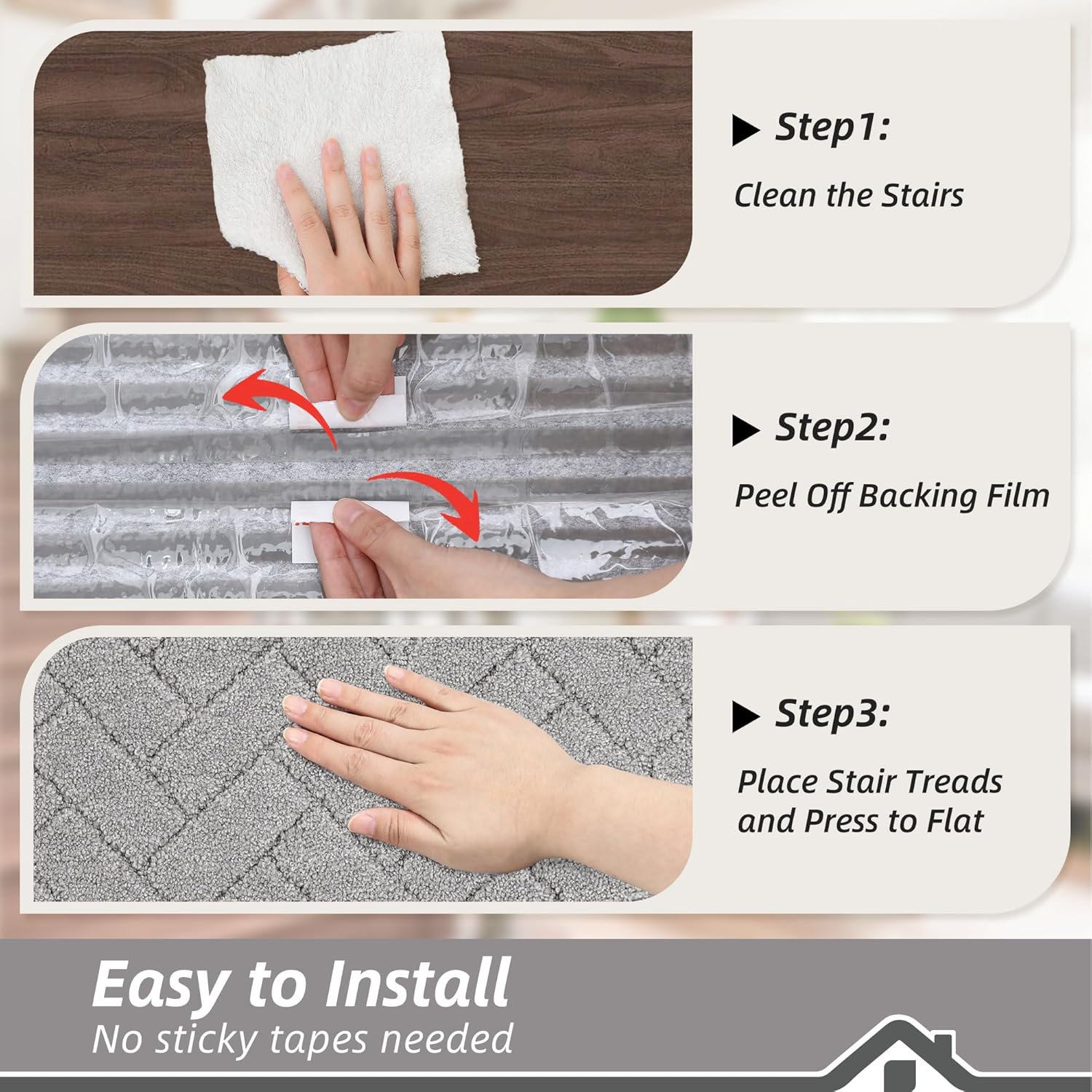 BEQHAUSE Non-Slip Carpet Stair Treads - Soft Indoor Stair Runners, 9" x 28", Grey, 15pcs