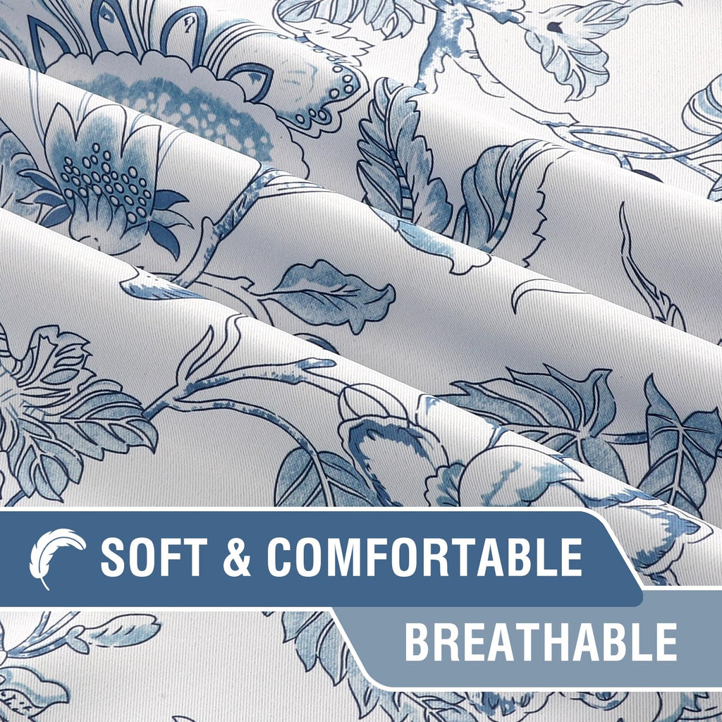 H.VERSAILTEX Blackout Curtains 84 Inch Length 2 Panels Set Floral Print Curtain Drapes for Living Room Thermal Insulated Grommet Window Curtains for Bedroom - Traditional Floral in Storm Blue