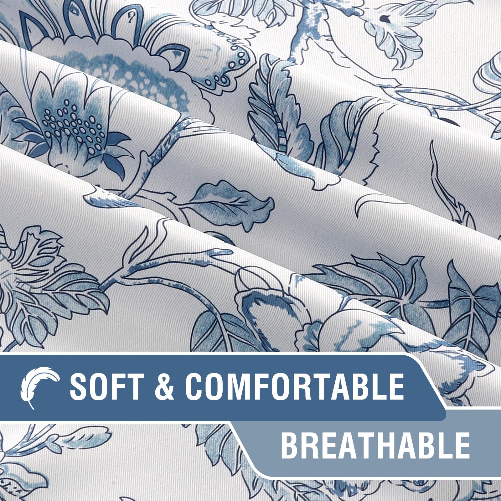 H.VERSAILTEX Blackout Curtains 84 Inch Length 2 Panels Set Floral Print Curtain Drapes for Living Room Thermal Insulated Grommet Window Curtains for Bedroom - Traditional Floral in Storm Blue