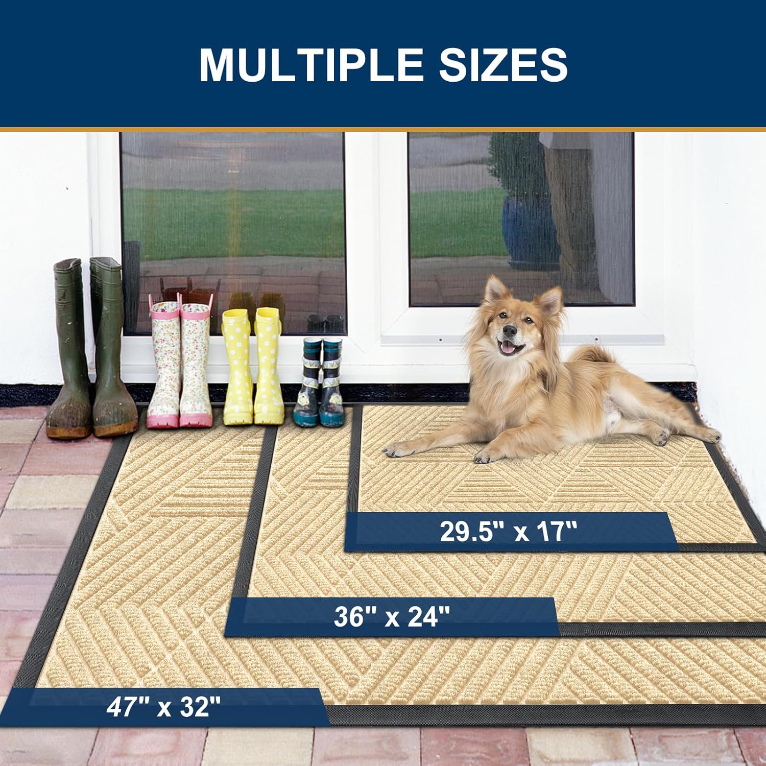 Smiry Heavy-Duty Natural Rubber Front Door Mat - Traps Dirt & Moisture | Easy Clean Low Profile (29.5x17, Beige)