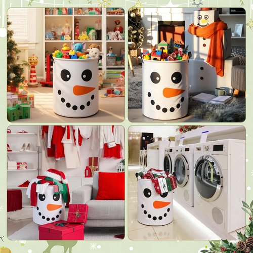 Havawish 2 Pcs Winter Snowman Collapsible Laundry Baskets Oxford Cloth Snowman Game Laundry Hamper with Handle Storage Bin for Dirty Clothes Toys Blankets in Living Room Bathroom Laundrys Room Decor