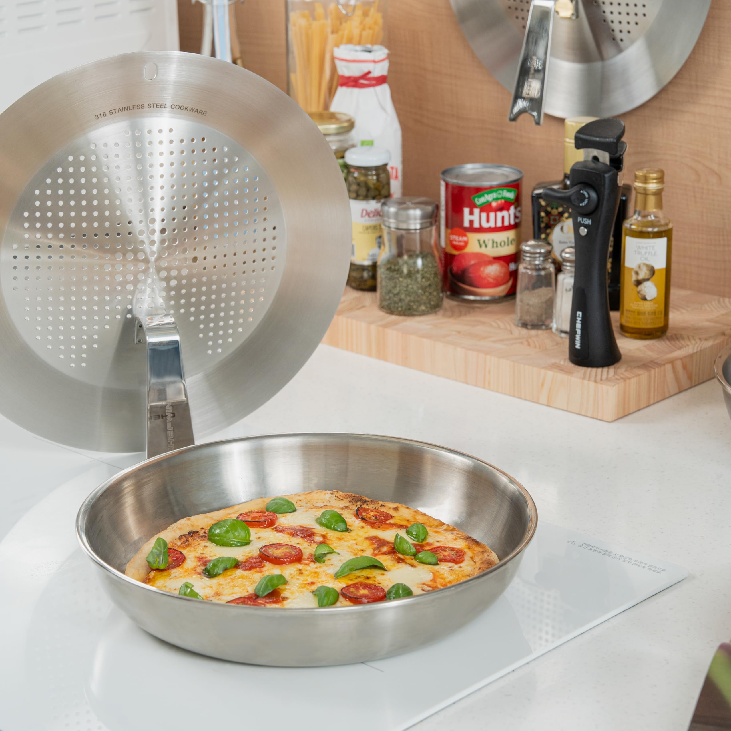 CHEFWIN Self-Standing Universal Lid for Pots and Pans – 7 to 12 Inch Fit – 316 Stainless Steel, Steam Vent, Dishwasher Safe
