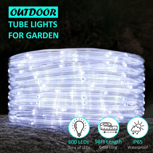 Krislait Rope Lights Outdoor, 98ft 600 LED Outdoor Plug in Rope Light, Waterproof String Lights for Garden, Tree, RV, Patio, Holiday Decor, Party, Christmas (Cool White)