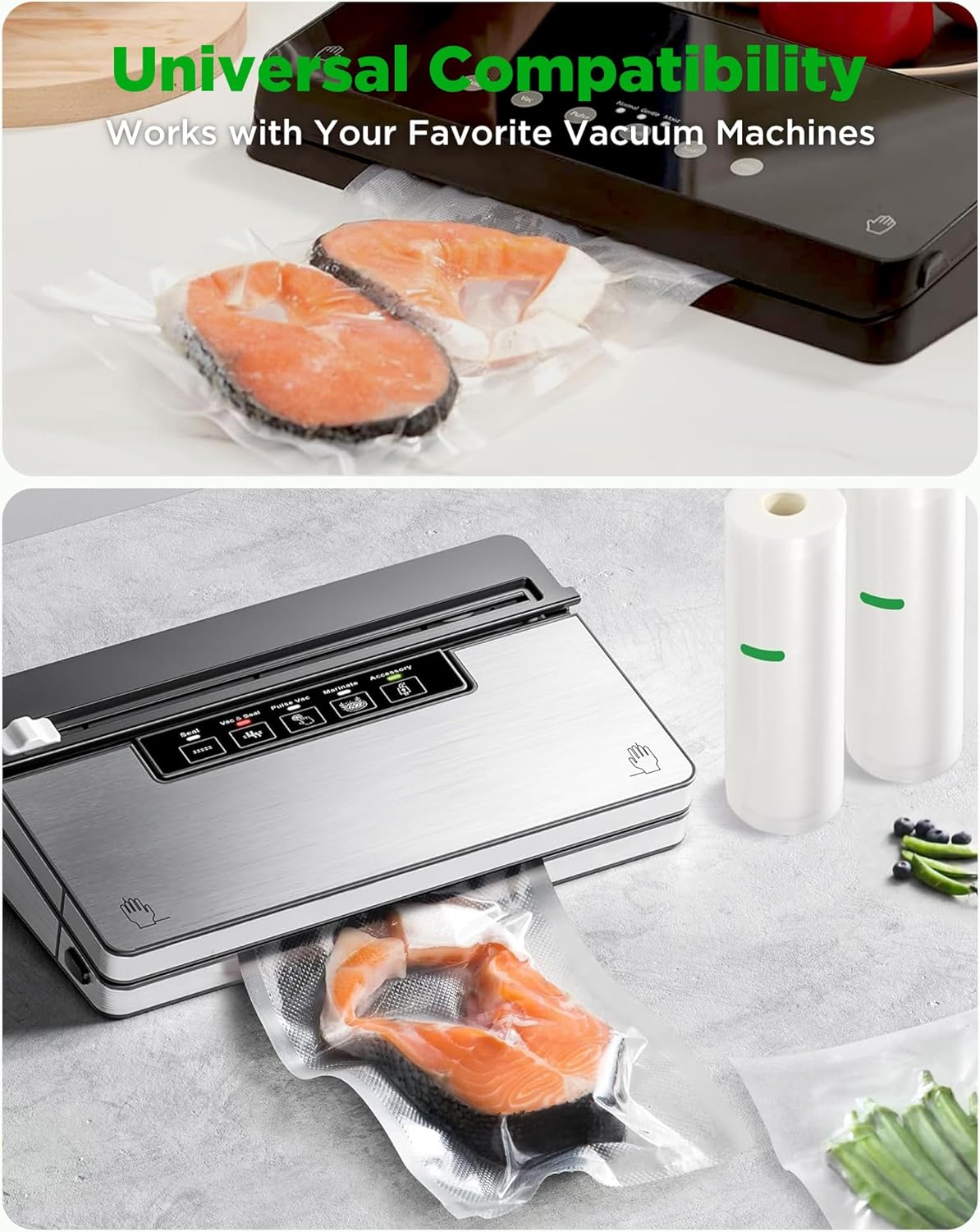 Skiennix Vacuum Sealer Bags - Heavy Duty BPA Free Food Storage | 6 Rolls, 28CM x 6M