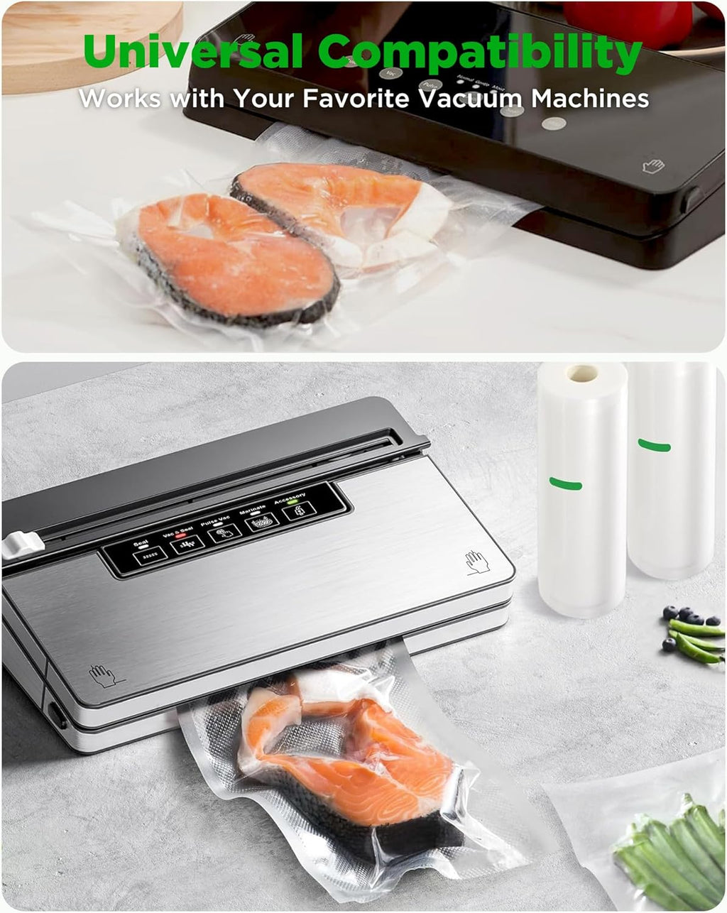 Amxus Vacuum Sealer Bags - Heavy Duty BPA-Free Food Storage | 2 Rolls 28CM x 6M for Portion Control