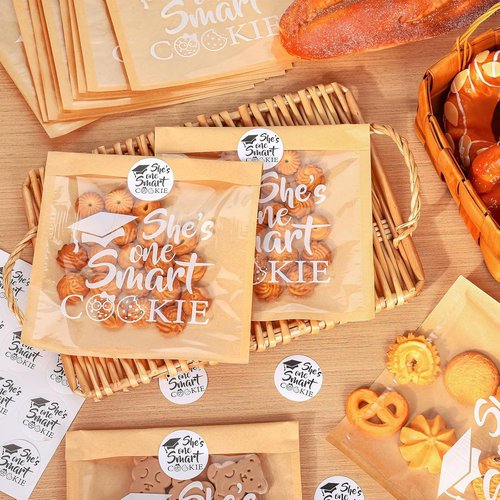 FYSUIMU Graduation Cookie Treat Bags - 100 Pcs Kraft Paper with Window & Stickers | Perfect for School Parties