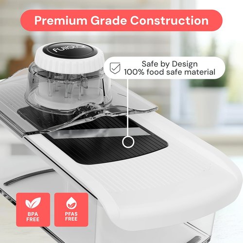 Fullstar Mandoline Slicer - 6-in-1 Kitchen Tool with Safety Glove | Versatile Fruit, Veggie & Cheese Cutter (White)