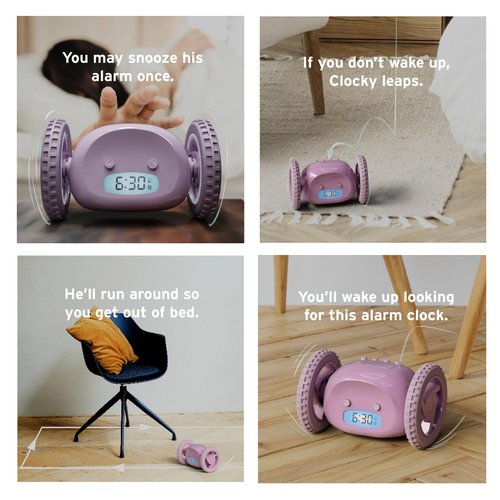 CLOCKY Alarm Clock on Wheels – Loud Rolling Alarm Clock for Heavy Sleepers | Runaway Clock that Jumps & Runs to Wake You Up | Funny Unique Gift for Adults & Teens (Lavender)