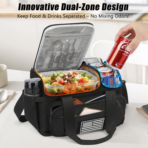ETRONIK Tactical Lunch Bag - 15L Insulated Cooler for Men | Hot/Cold Compartments, Fits 3 Meals & Snacks, Black