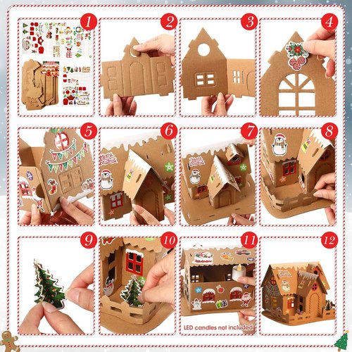 Hiboom 16-Piece Christmas Craft Kit - 3D Gingerbread House Set for Festive Holiday Fun