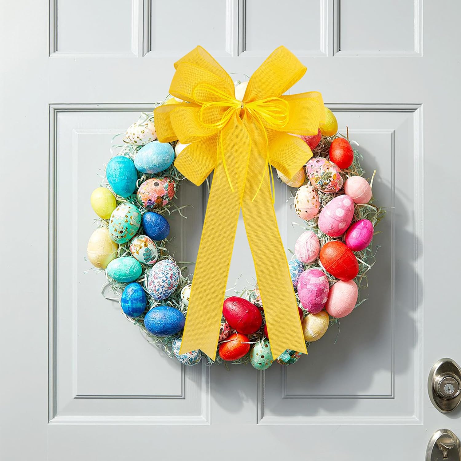 Yellow Christmas Tree Bows by [Brand Name] - Large 12x20 Inch Burlap Wreath Bow with Glitter String for Holiday Decor