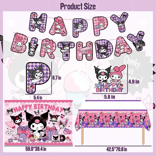 Kawaii Birthday Decorations, Cute Party Favors, Party Supplies Set Include Banner, Foil Balloons, Tablecloth, Backdrop, Cake Toppers, Hanging Swirl for Girls