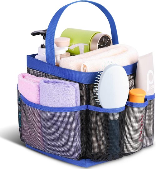 EUDELE Mesh Shower Caddy - Portable 8-Pocket Organizer for College Dorm, Beach, Gym & Travel - Blue