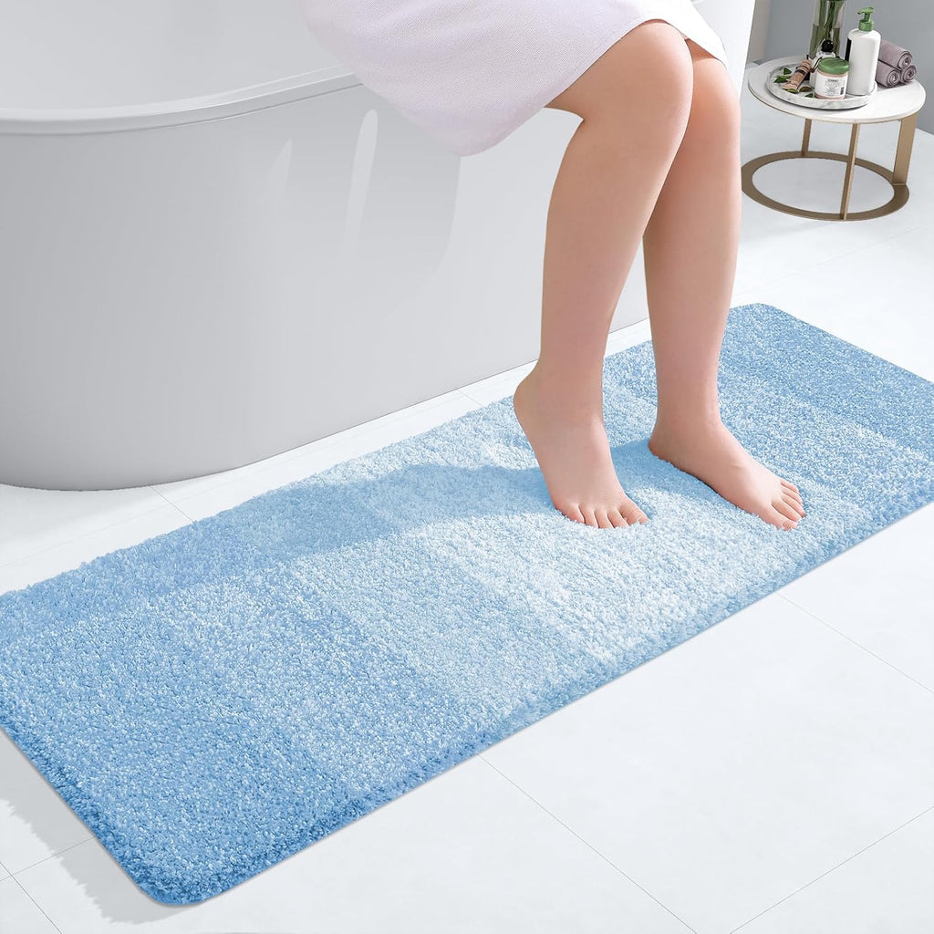 OLANLY Bathroom Runner Rug - Extra Soft Microfiber Mat | Quick-Dry, Washable, 47x17, Sky Blue
