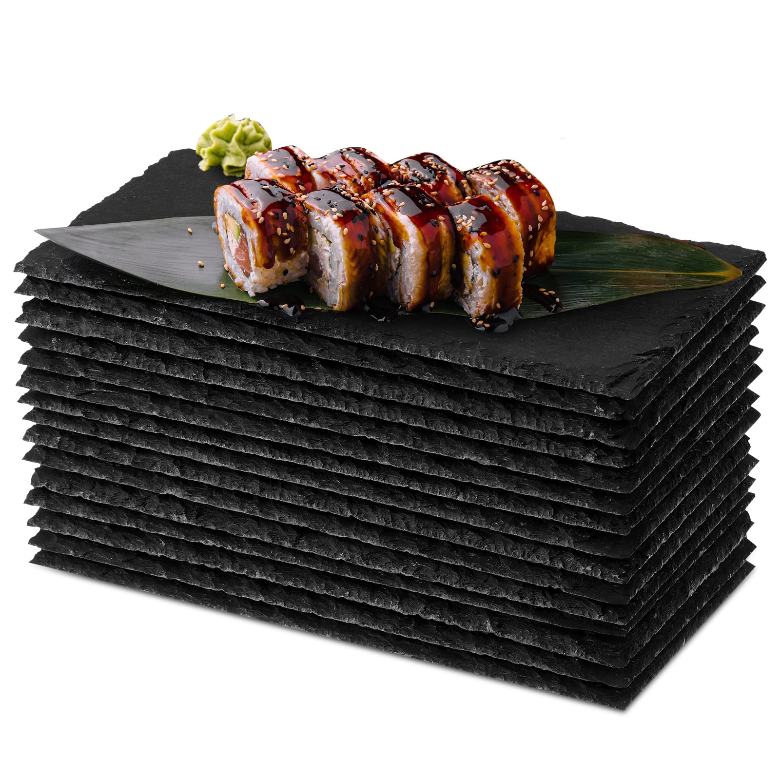Hoolerry 15 Pcs 8 x 4 Inch Slate Charcuterie Boards Bulk, Mini Slate Cheese Board Black Sushi Platters Individual Stone Serving Tray Plates for Food, Appetizers, Cheese, Meat, Party