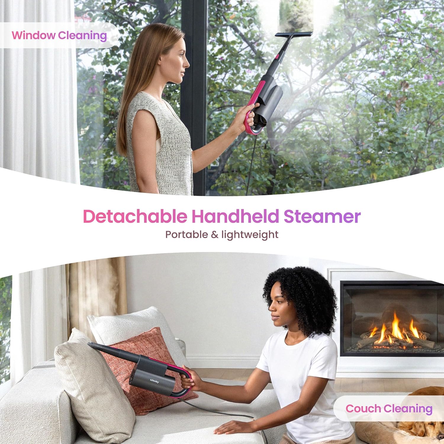 Schenley 19-in-1 Steam Mop - Dual-Rod Design with Detachable Handheld Steamer & Multi-Purpose Accessories
