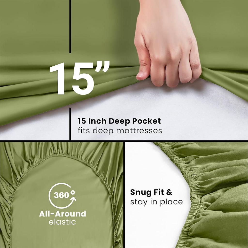 Utopia Bedding Queen Fitted Sheet - Deep Pocket Soft Microfiber - Olive Color, Fade Resistant & Easy Care