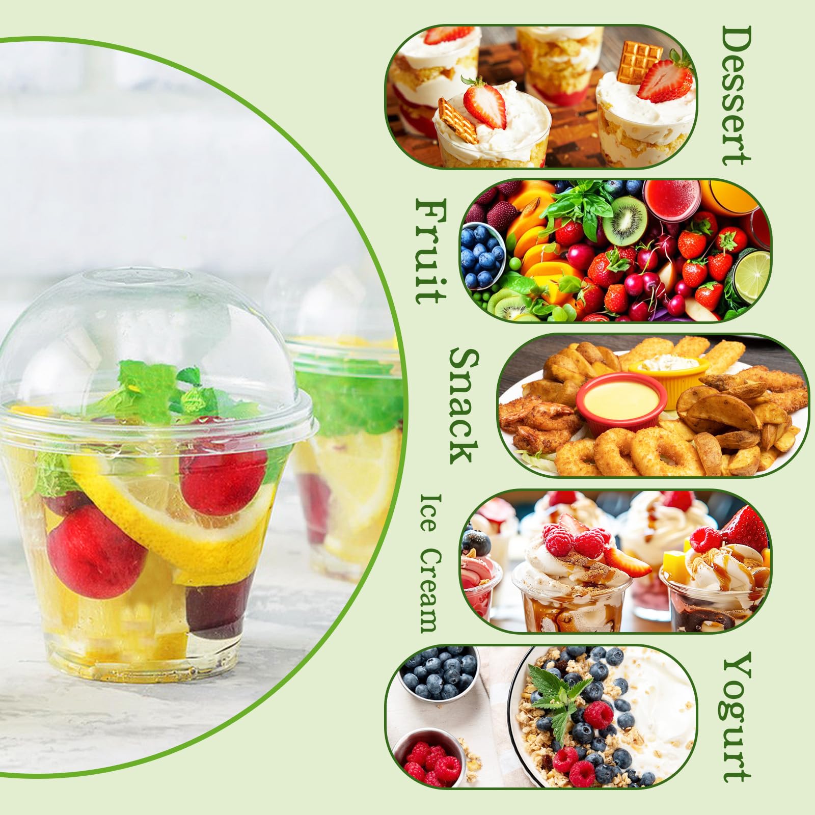 Paradi star 100Pcs 9oz Clear Plastic Cups with Dome Lids Spoons,Disposable Dessert Party Cup Take Out Containers for Parfait,Salad,Ice Cream,Cold Drink,Cupcake