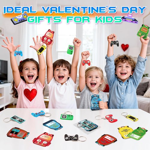 AuroTops Valentines Day Cards for Kids School,30 Pack Video Games Keychains with Valentines Cards for Kids Classroom Exchange Gift Valentine's Day Gifts Party Favors Boys Girls Classroom Prizes Bulk