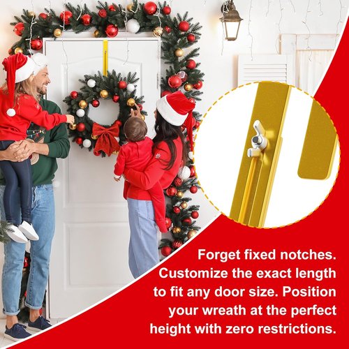 Gold Wreath Hanger - Adjustable Over The Door Hook (15-25 Inch) | Ultra-Thin Heavy Duty Metal for All Seasons