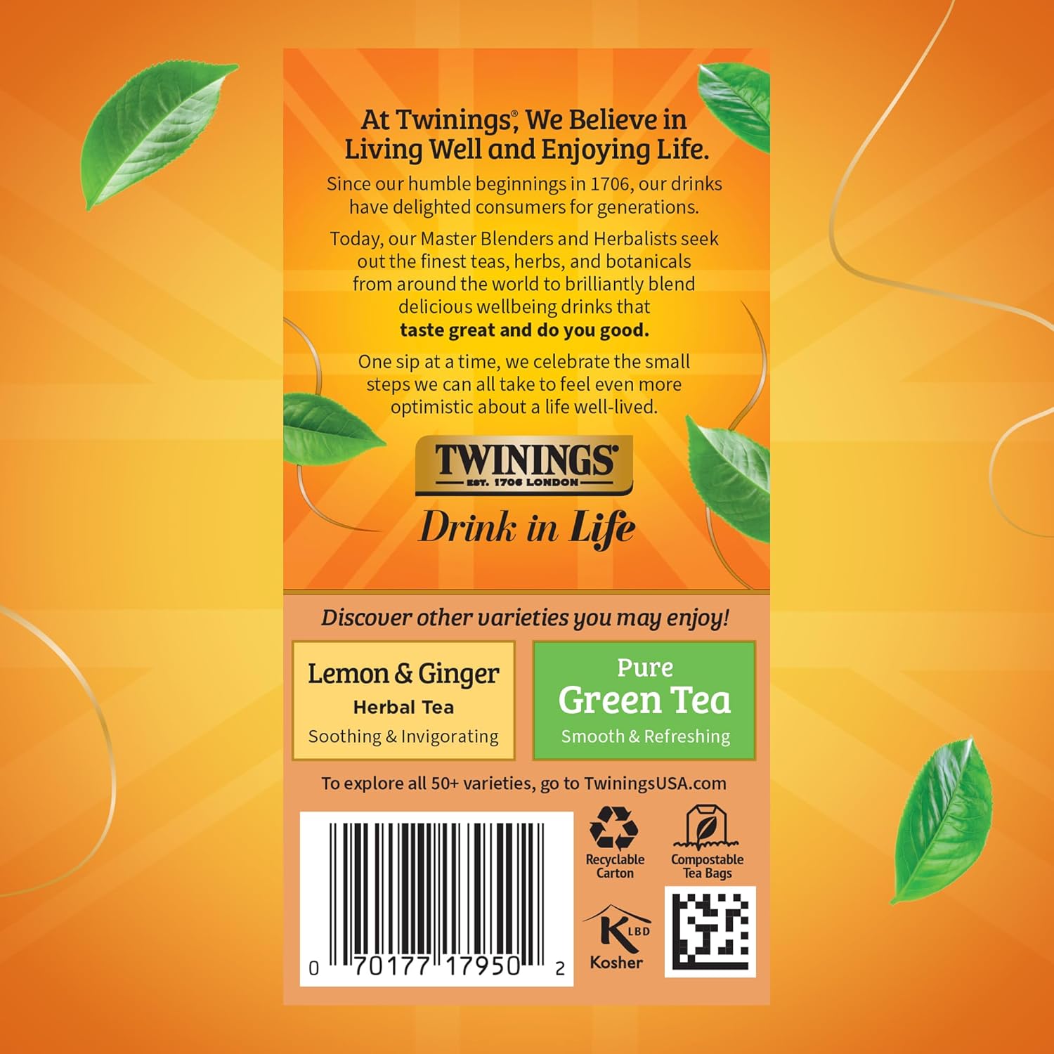 Twinings Herbal Tea - Orange & Cinnamon Spice, Naturally Caffeine-Free, 20 Individually Wrapped Bags (Pack of 6)