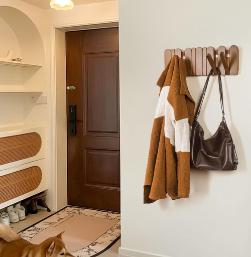 KYIAANY Wall Coat Rack for Entryway: Wooden Modern Heavy Duty 6 Hooks Retractable Wall Mounted for Small Spaces Hallway Bathroom Bedroom for Hanging Jacket Towel Backpack Bag