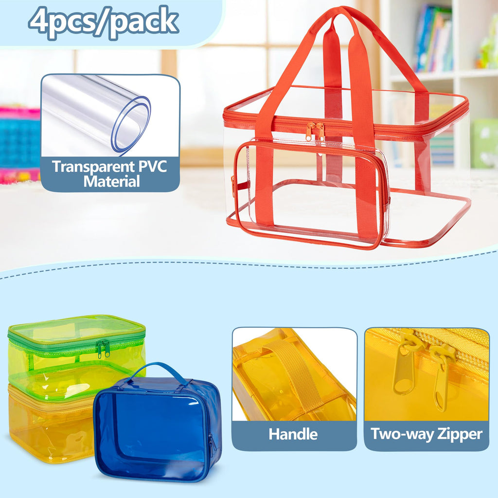 Rexmica 4 Packs Toy Storage Bag for Building Bricks, Waterproof Clear Toy Organizer Case for Magnetic Tiles, Board Games, Puzzles, Building Blocks Travel Carrying Bag