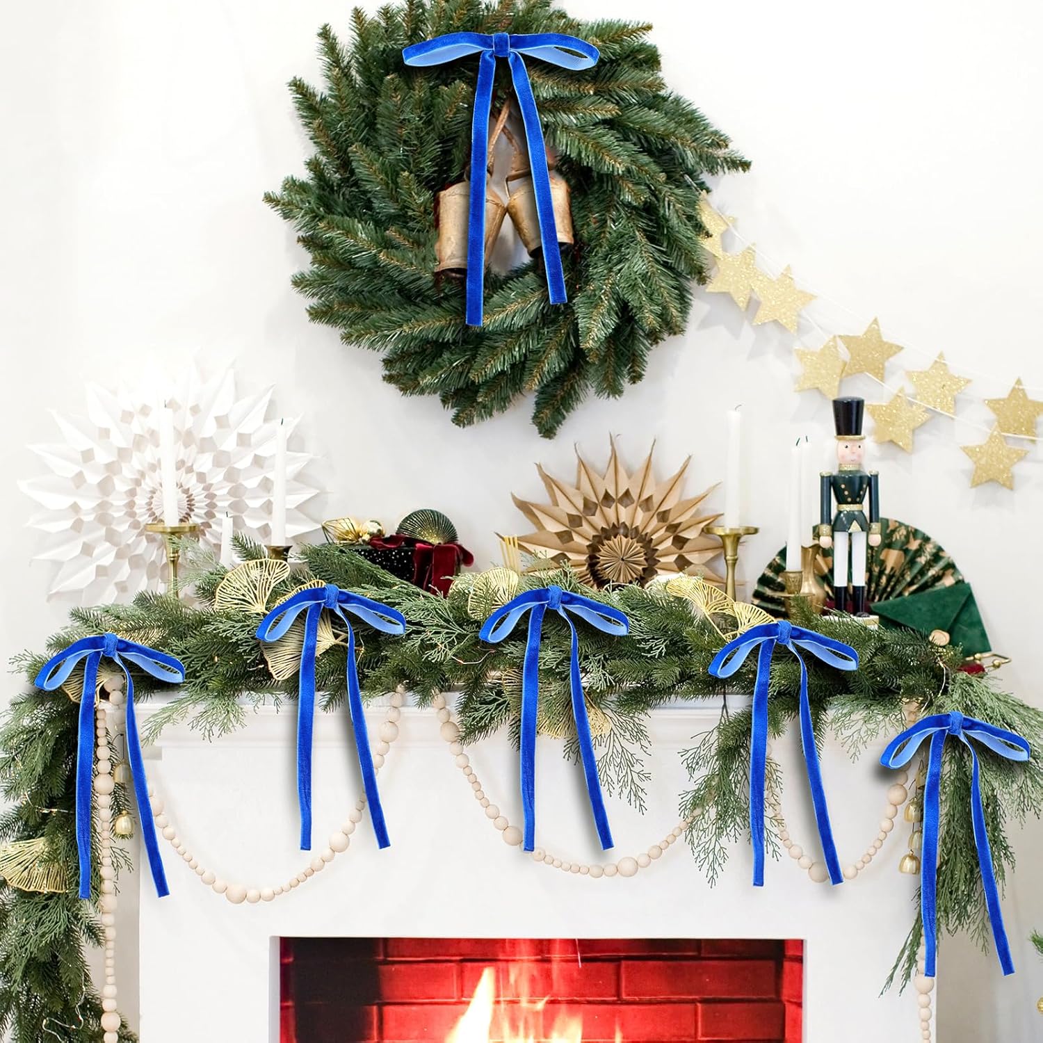 Royal Blue Velvet Bows - 24 Pcs Christmas Tree Ornaments | Valentine's Day Garland Decor (5 x 7 Inch)