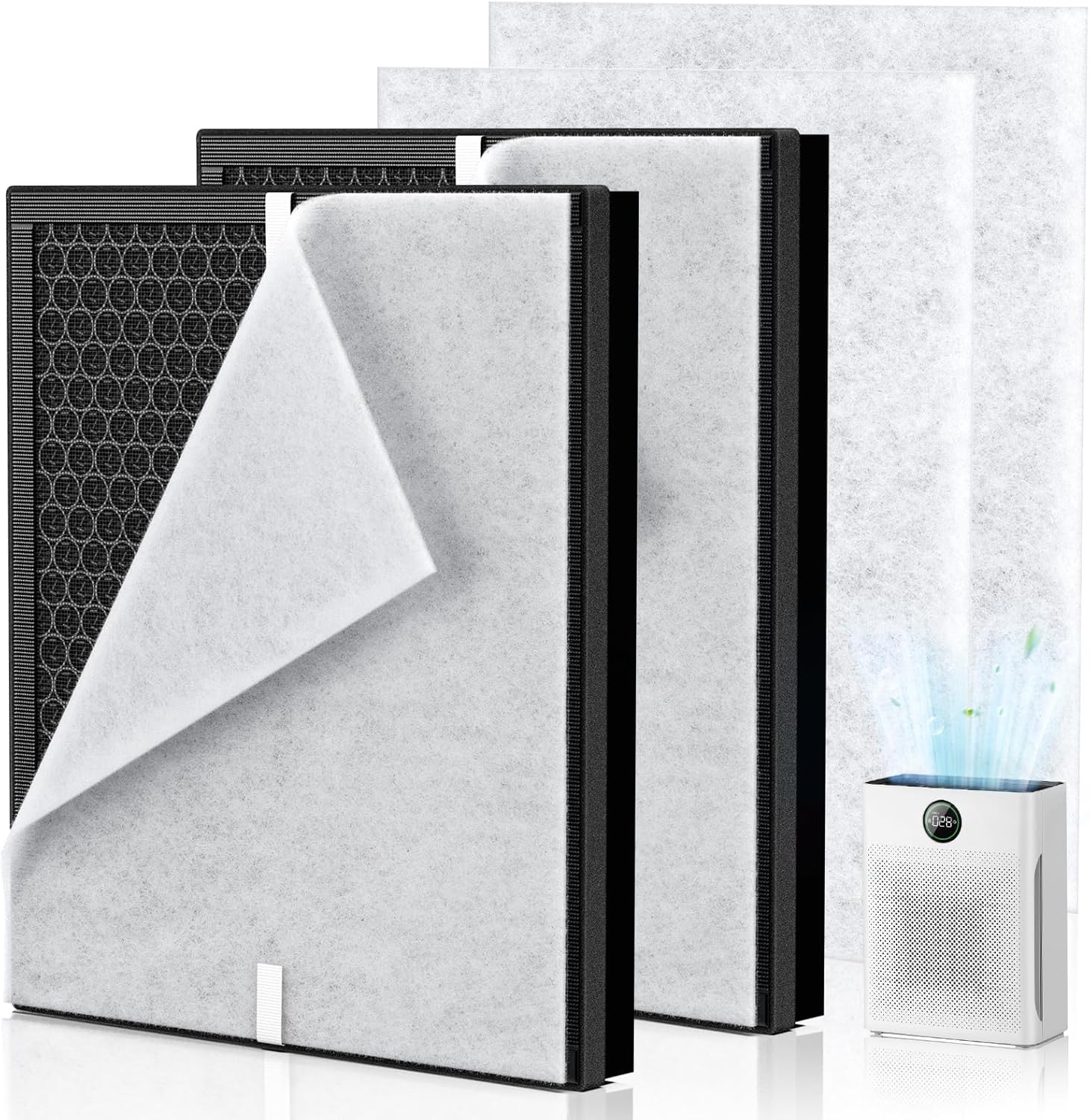 Mooka PR1 Replacement Filter - HEPA Activated Carbon for Large Rooms up to 2200 sq.ft | 4 Washable Filters for Pets