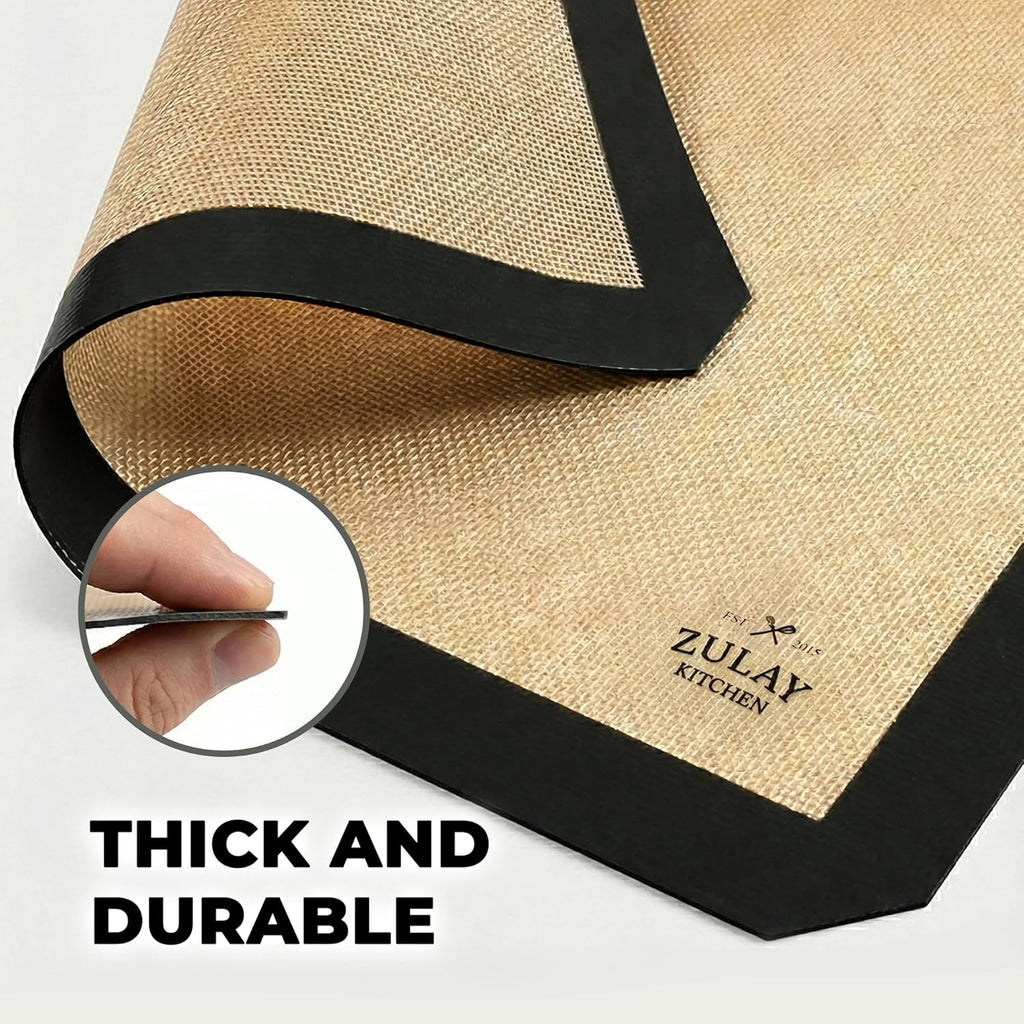 Zulay Kitchen Silicone Baking Mats 2-Pack - Reusable Nonstick Sheets for Oven & Pastry (16.5"x11.6") - Easy to Clean, Heat Resistant (Black)