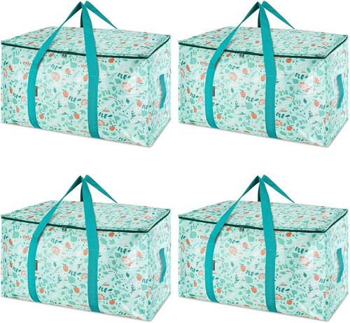 BALEINE Oversized Moving Bags - Heavy-Duty Storage Totes with Reinforced Handles | 4-Pack, Spring Stroll