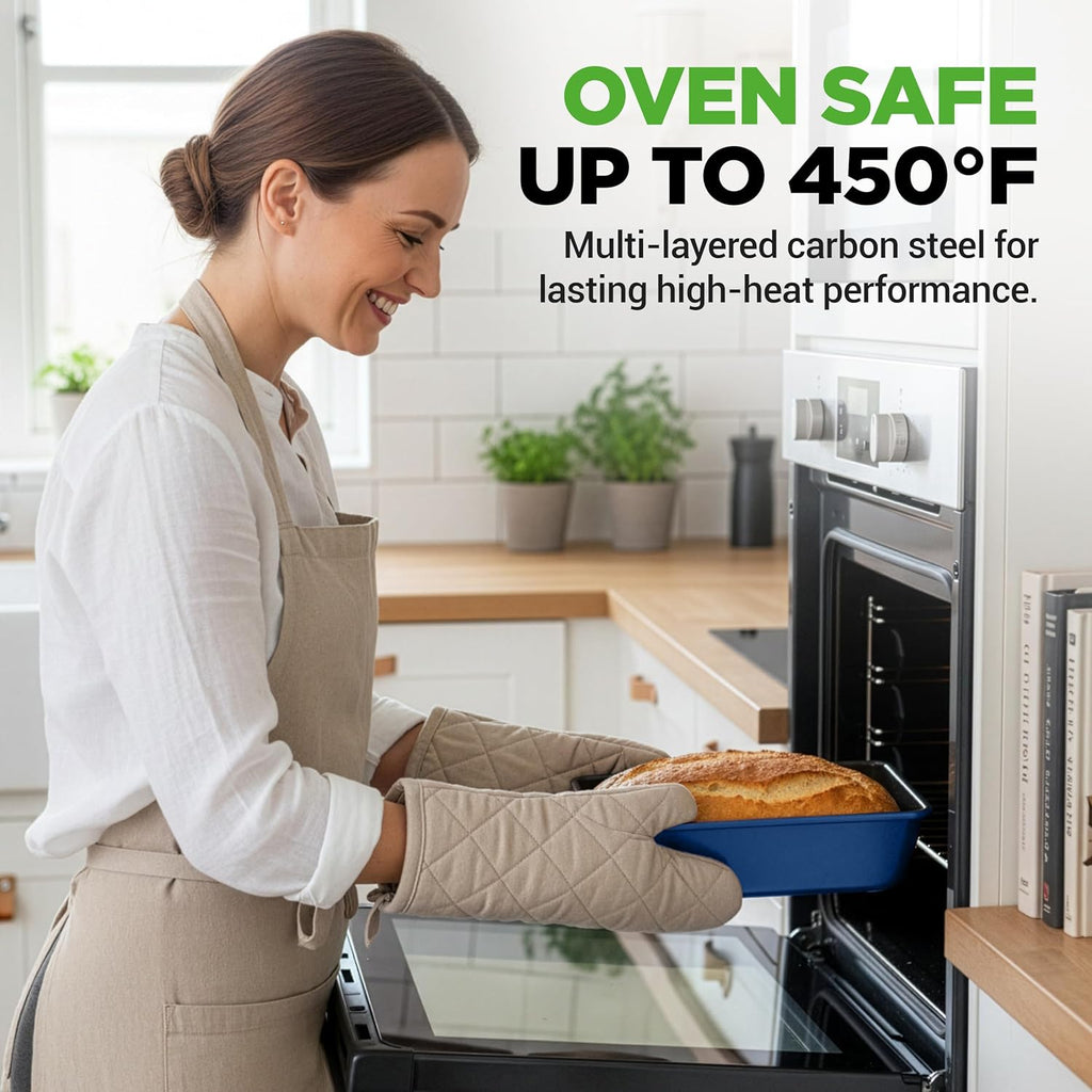 NutriChef 8-Piece Nonstick Bakeware Set - Oven Safe Baking Trays & Pans in Blue