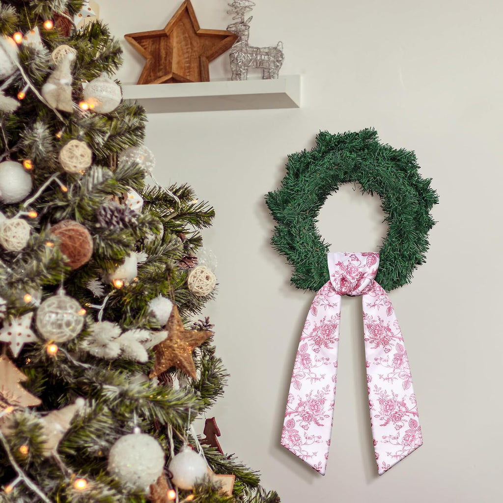 VitalCozy Red Floral Wreath Sash - Elegant Satin Ribbon for Monogrammed Embroidery | Indoor/Outdoor Decor