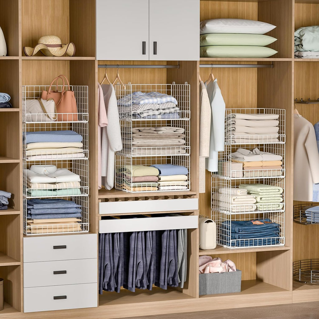 Yociyoga 4-Tier Stackable Closet Organizer - Space-Saving Foldable Storage Baskets | White