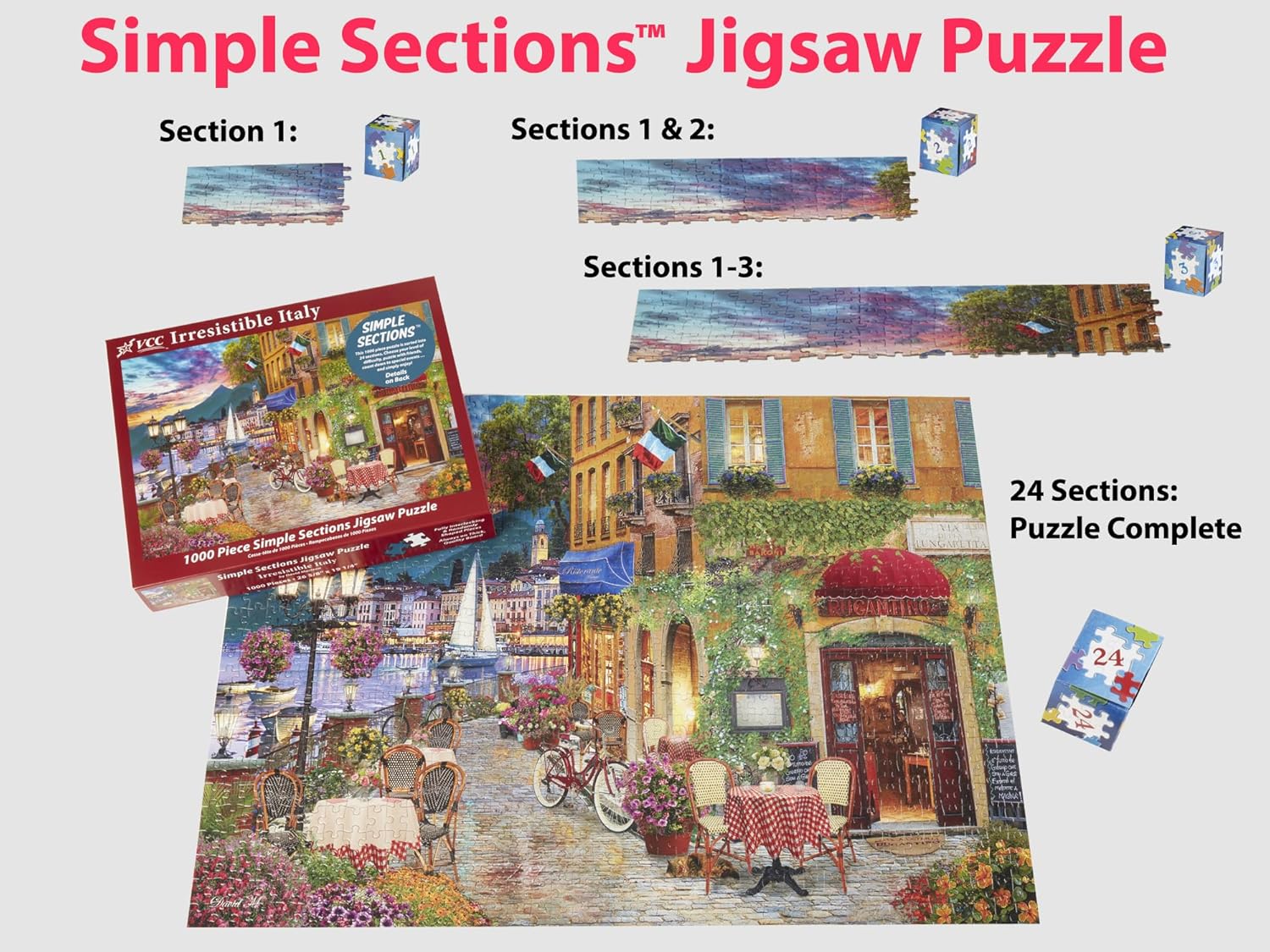 Vermont Christmas Company Irresistible Italy Jigsaw Puzzle - 1000 Pieces - 24 Sections for Custom Difficulty