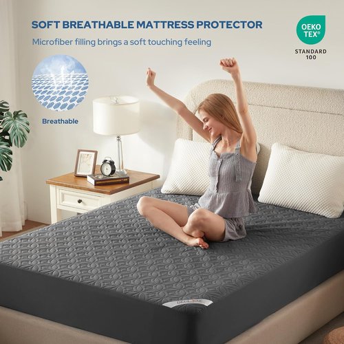 BEDLORE Waterproof Mattress Protector - Noiseless Queen Size Pad with Deep Pocket (6"-18") | Soft, Breathable, Washable Gray Cover