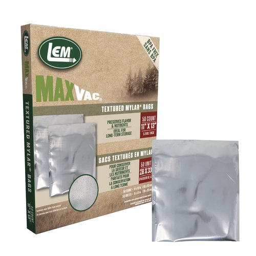 LEM Products MaxVac Textured Mylar Vacuum Bags, BPA-Free, Long-Term Food Storage, 11 x 13 Inches, 50 Count