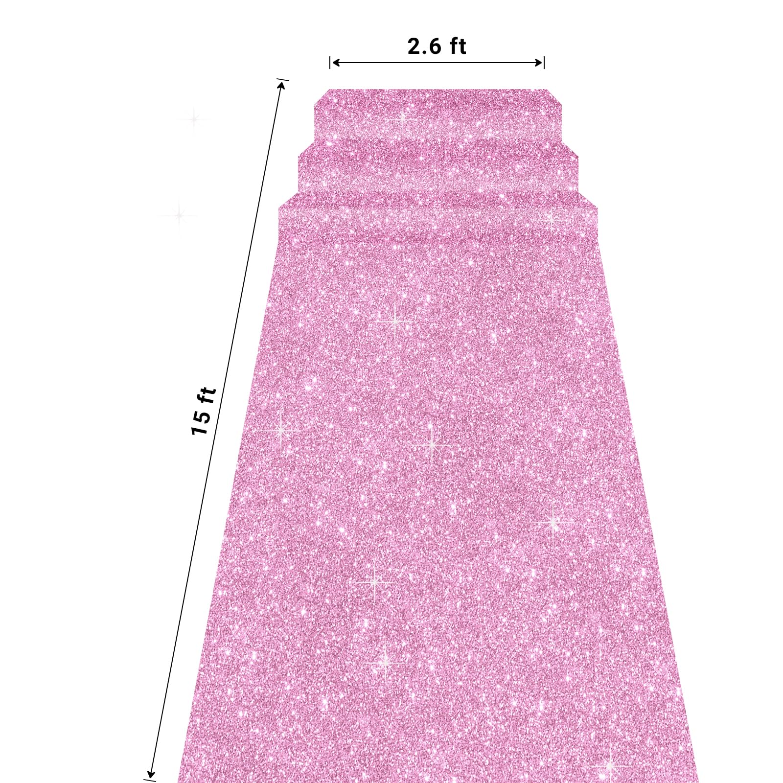 Glitter Carpet Runner for Party -200 GSM Thickness Non-Woven Fabric Runner Rug with Adhesive Tape, Hollywood Carpet for Event, Aisle Runner for Wedding Ceremony (Glitter Pink, 2.6FTx15FT)