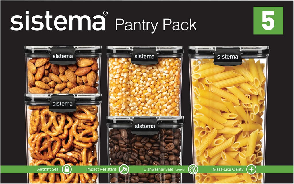 Sistema Tritan Ultra Airtight Kitchen Storage Containers - 5-Pack Clear Stackable BPA-Free