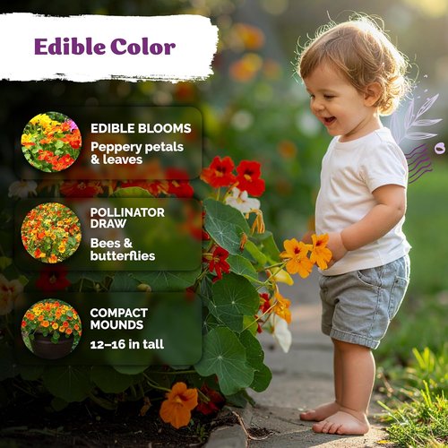 KVITER 75 Mix Jewel Nasturtium Seeds - Organic Heirloom Edible Flower Seeds for Garden & Containers