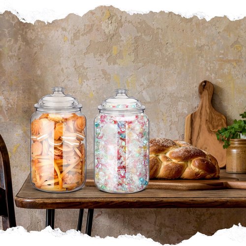 Nuogo 2 Pcs 1.5 Gallon 192 oz Candy & Cookie Jar Plastic Jars with Lids Decorative Apothecary and Candy Buffet Container Clear Airtight Food Storage Canister (Classic Style)